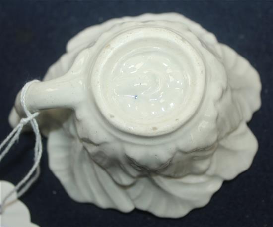 A Worcester leaf moulded butterboat, c.1775, 9cm across